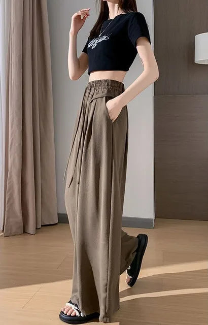 Female Trousers High Waist Trends  Streetwear Chic And Elegant  Classic Quality Elastic Casual Women's Pants Fluid