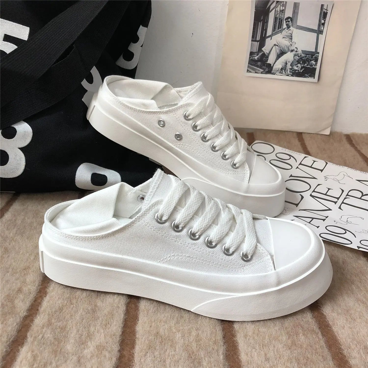 Women's Shoes Round Toe Female Footwear Canvas White High On Platform Stylish Offer New Arrival 2025 Cheap Low Price Urban