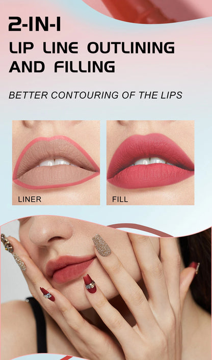 12 color matte liquid lipliner sponge gourd head fog surface bare color waterproof lip glaze red pen