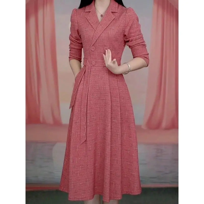 Western-style Women's Dress  Spring Autumn Female Fashion New Temperament Long-sleeved Dresses Korean Shrinking Slim Dress.
