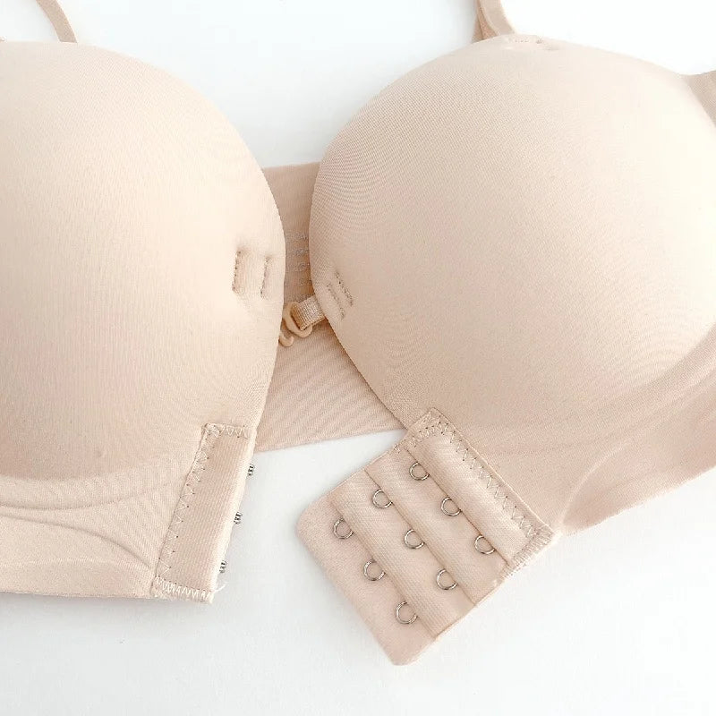 Front Closure Strapless Bras For Women Seamless Push Up Brassiere Thick Soft Underwear Solid Color Adjustable Invisible Lingerie