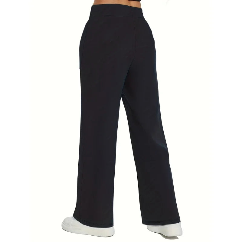 Sophisticated Straight Leg Trousers Women Elastic Waist Slimming Black Daily Office Casual Pants 