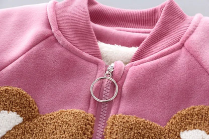 3Pcs Boys Suit Autumn And Winter Baby Girl Clothes Fleece Thickened Keep Warm Sets For Children Cute Bear Embroidery Clothing