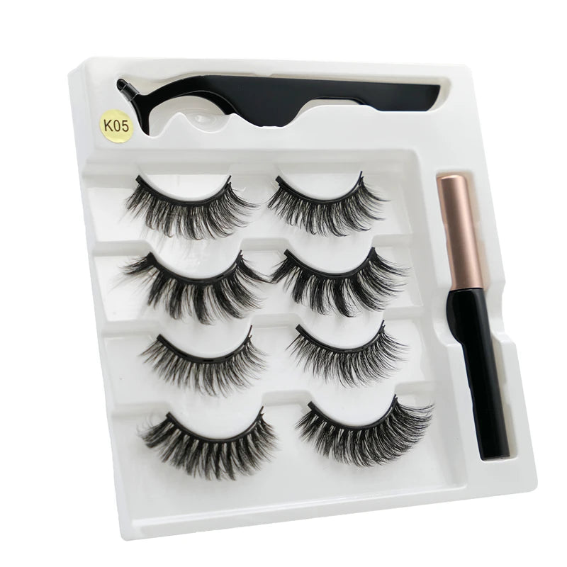 3/5 Pairs of Magnetic Eyelashes Natural Lashes Handmade 3D Lashes Makeup Eyeliner Reusable Makeup Set Magnetic Pen for Eyelashes