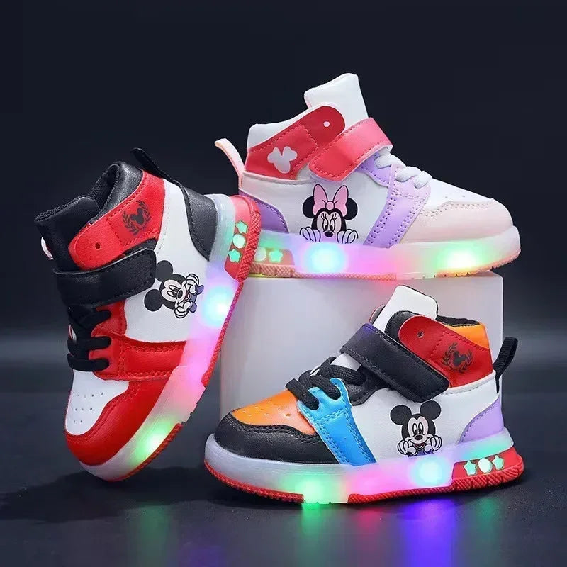 Cute Minnie Mickey Cartoon Led Lighted Shoes for Boys Girls Luminous Shoes Toddler Flash Lights