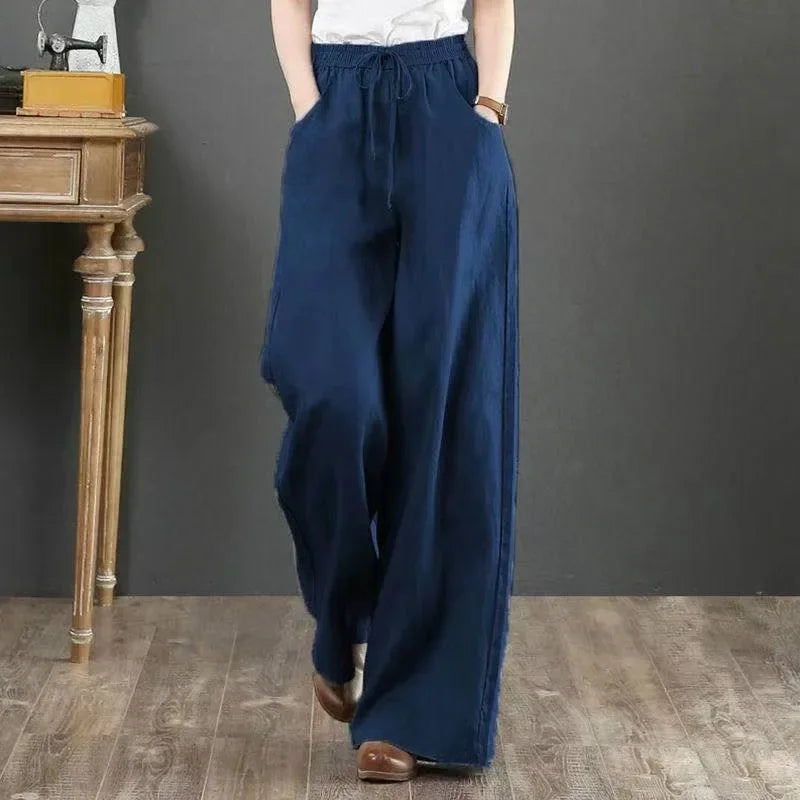 Women Retro Tai Chi Loose Wide Leg Pants Casual Cotton Linen High Waist Pants Mopping Straight Trousers Daily Wear Streetwear