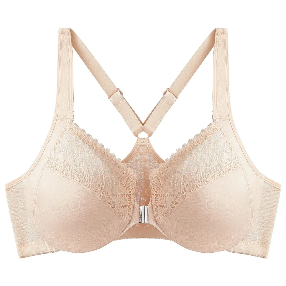 Front Closure Unlined Underwire Racerback Bra Full Coverage plus Size Comfortable Supportive Women's Bra 7850