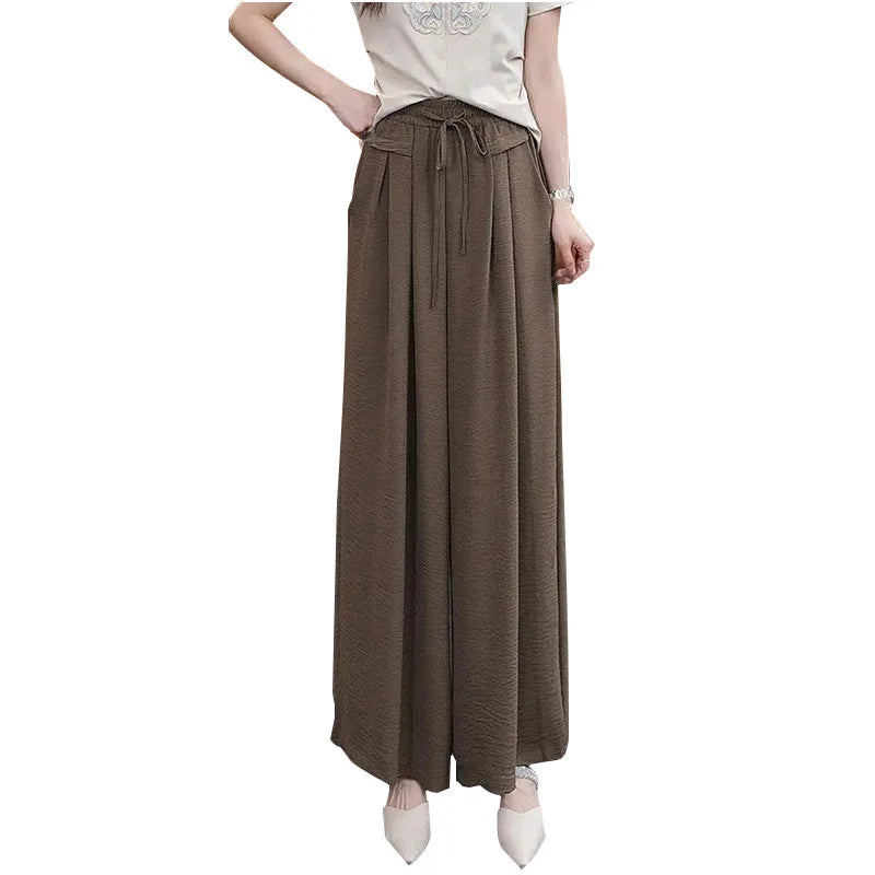 Summer Ice Silk Wide Leg Pants Women's Loose Casual Long Trousers High Waist Korean Sle Polyester Fiber Drapey Sumi Pants