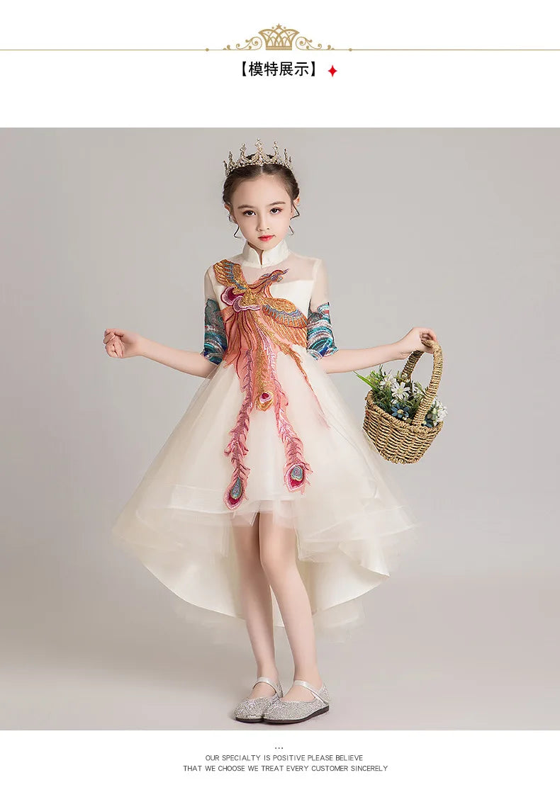 New Fashion Flower Girl Dress Bead Appliques Birthday Party Wedding Dress Children Fancy Princess First Communion Gown