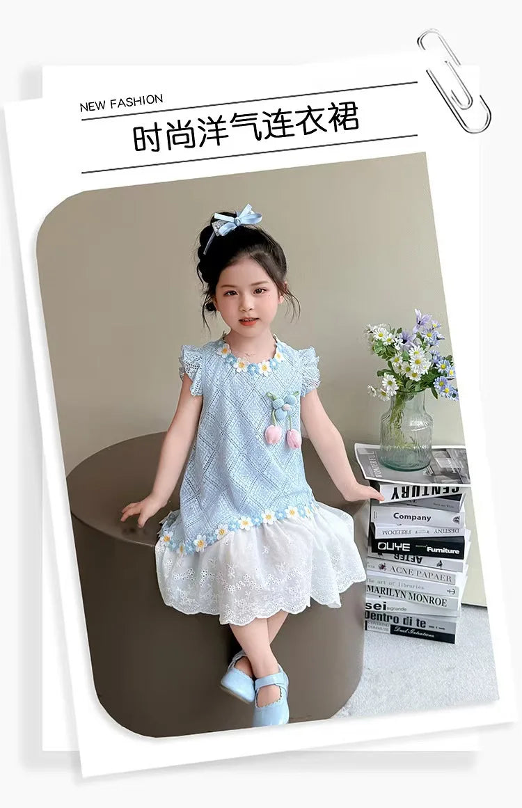New Children's Fly-sleeved Skirt Summer Dress Girls Princess Dress Girls Vest Skirt