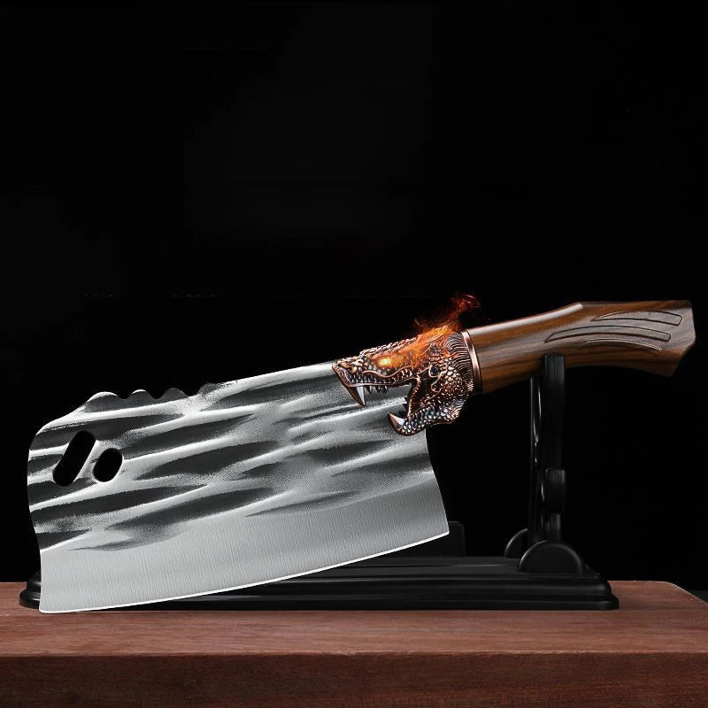 Loong Head Handle Chopping Knife Handmade Forged Bone Knife Butcher Chef's Slicing Knives Cleaver Cooking Knife Kitchen Utensil