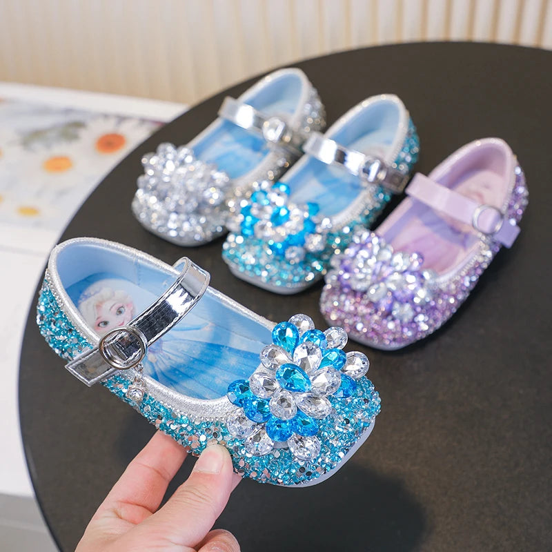 Disney Cartoon Pattern Elsa Princess Crystal Shoes for Girls Fashion New Style Baby Girl Low Heels Sandals Summer Fall Children