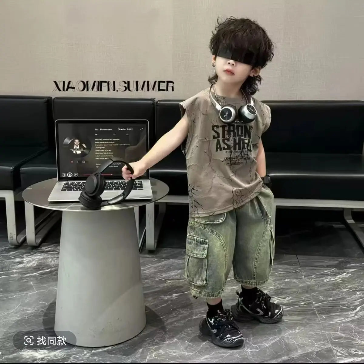 Kids Boy New Outfit Set Korean Children's Summer Clothing Denim Shorts +Thin Tie Dye Vest Sleeveless T-shirt 2-piece Set