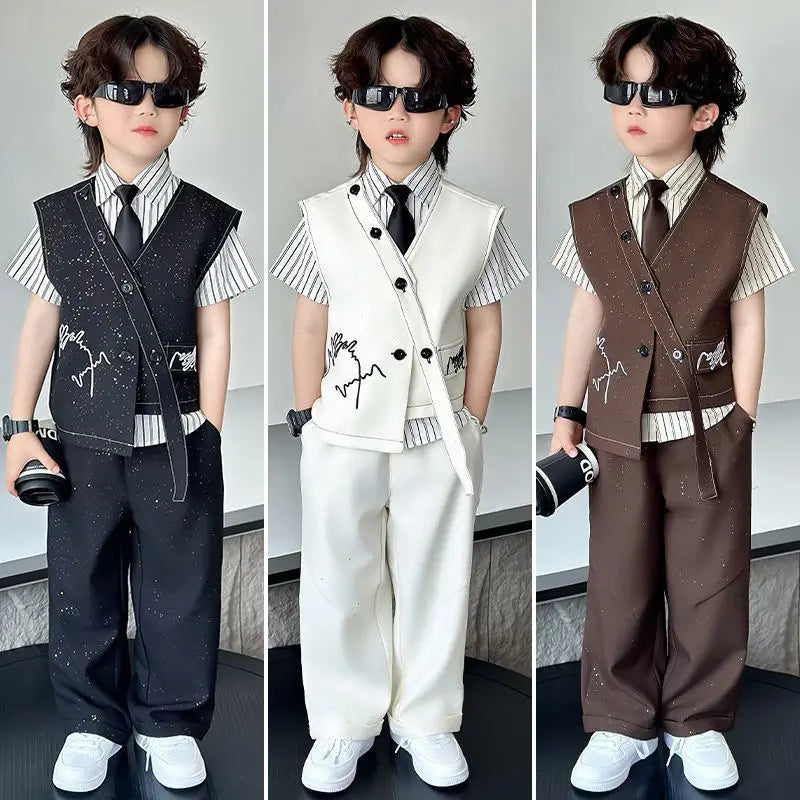 Spring Boy Retro Stripes TShirt+Pants Shorts+Vest Kid Children baby Gentleman Handsome Streetwear Party Clothes