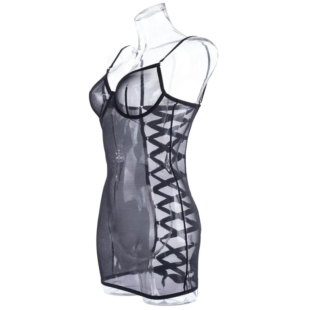 Sexy Sheer Lace Babydoll Open Crotch Lingerie Transparent Backless Night Dress Erotic Costume Exotic Women Underwear