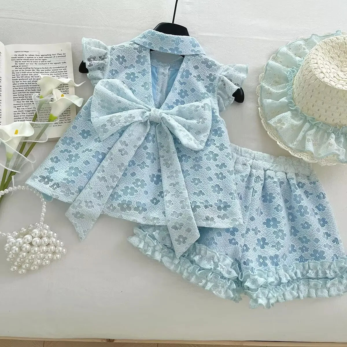 Summer Girls' Suit New Lace Flower Vest Top Lace Shorts Pants Girl Baby Princess Kids Fashion Two Piece Set