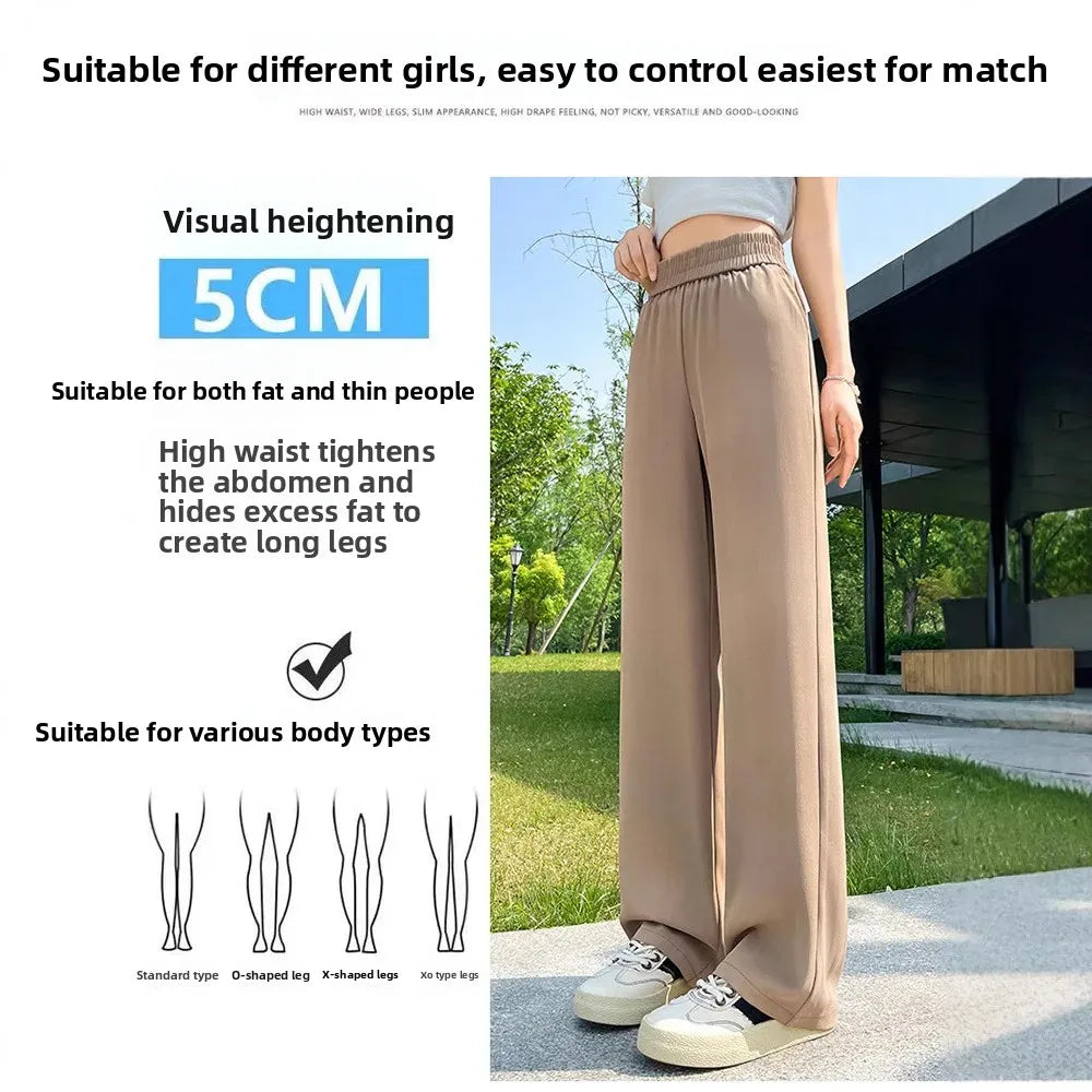 Slim Wide Leg Pants High Waist Drapey Thin Ice Silk Grey Small Size Straight Cut Women's Summer Trousers Long Pants