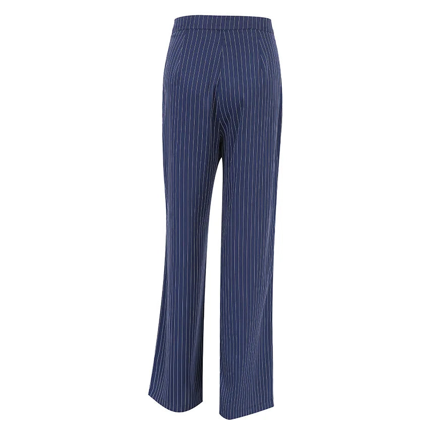 High Waisted Straight Leg Wide Leg Pants For Women's Clothing  Autumn/Winter New Navy Striped Fashionable Casual Pants