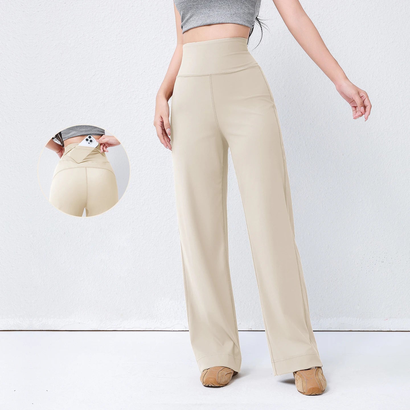 Women's High Waist Yoga Pants Loose Fit Straight Wide Leg Solid Color Spring Outdoor Wear Sports Fitness