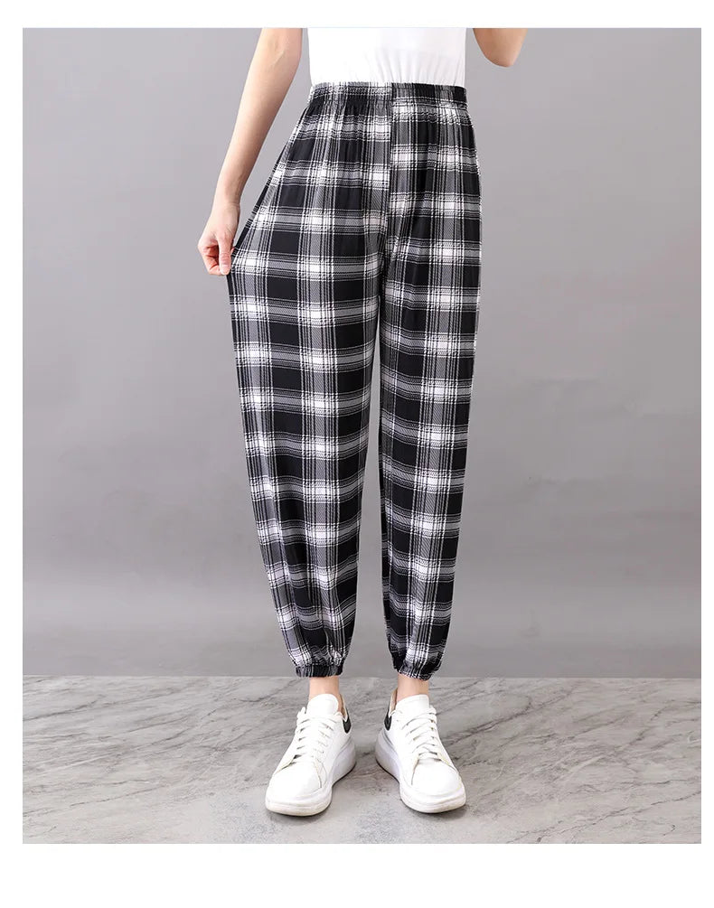 High Waist Floral Pants Straight Leg Home Leisure Women's plus Size High Elasticity Air Conditioning Pants Casual Trousers