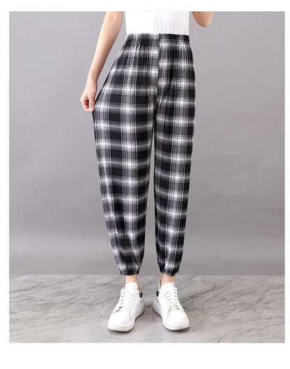 High Waist Floral Pants Straight Leg Home Leisure Women's plus Size High Elasticity Air Conditioning Pants Casual Trousers