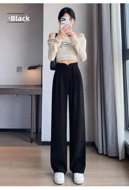 New Chinese Style High Waist Buttoned Suit Pants Women's Spring Summer Casual Wide Leg Pants Versatile Slimming Design