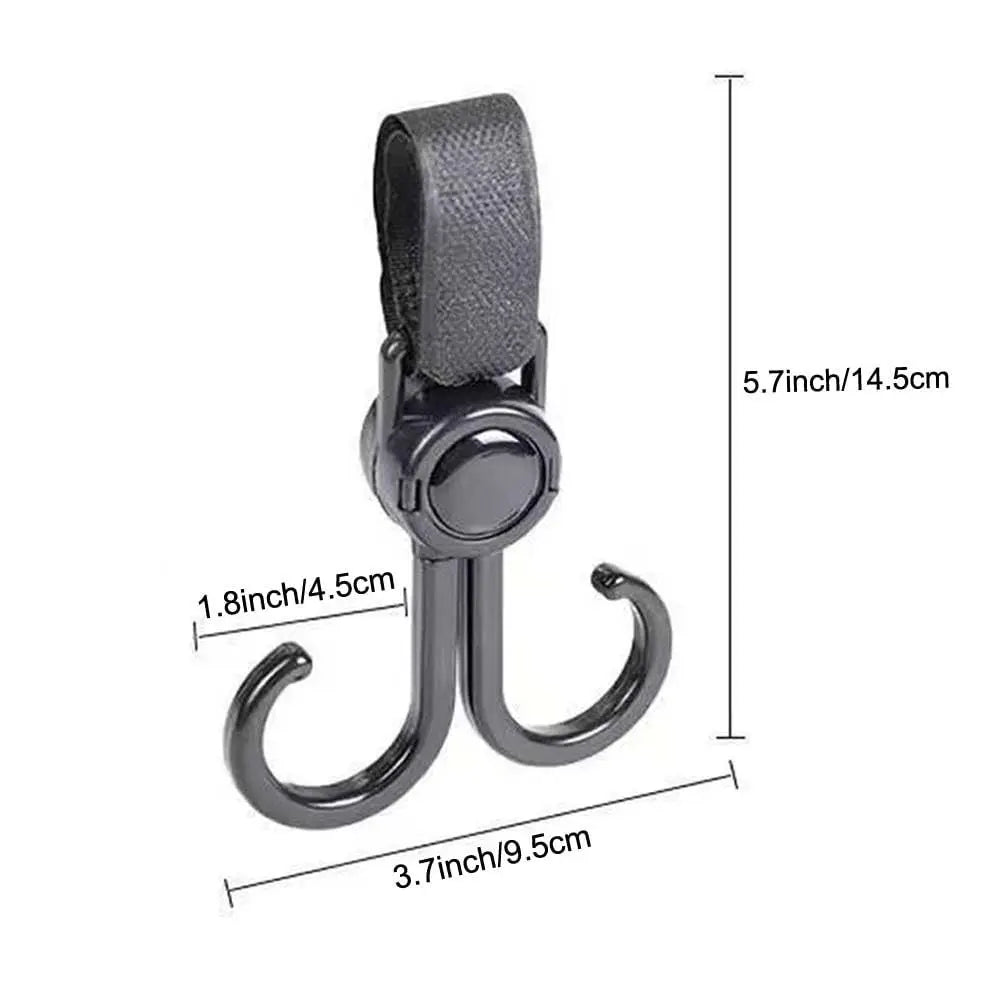 360 Degree Rotating Heavy Duty Handlebar Hanging Clamp On Heavy Duty Stroller Hook Double Hook Hands Free Hanging Hook Stroller (Available)