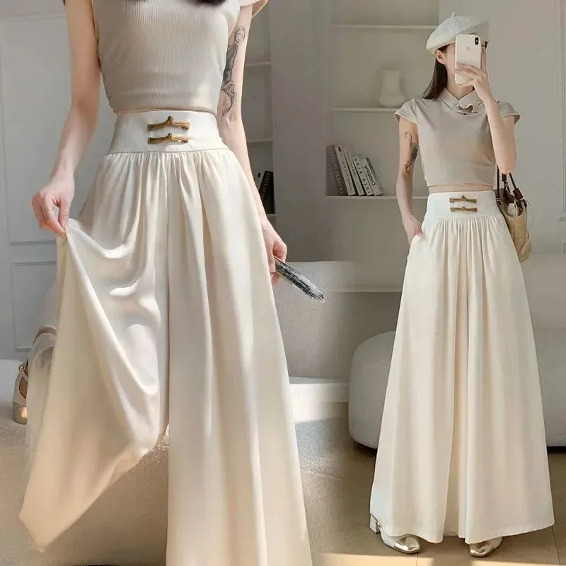High Waist Drapey Wide Leg Casual Pants Women's Spring Summer New Chinese Design Long Trousers Southeast Asian National Style Bu