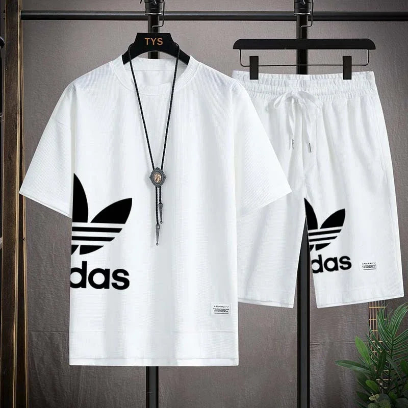 Summer  New Men's pullover sportswear Set, fashionable basketball men's casual short-sleeved T-shirt + shorts two-piece set