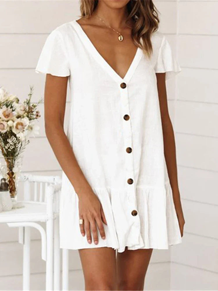 SUNFORYOU Cover-ups  Tunic For Beach Button Rayon V neck Beach Shirt Swimsuit Cover Up Vestido Sarong Beachwear Women Pareo