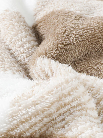 3-24 Months Newborn Baby Boy Winter Clothing Set Lattice Plush Long Sleeved Hooded Jumpsuit Fashion Cute Romper Warm Daily Wear