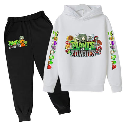 Kids Hooded Pullover Popular Game Plants vs. Monster Print Boys/Girls Top/Pants 3-13Y Casual Fun Sports Charming  Clothing Set