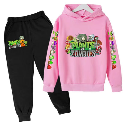 Kids Hooded Pullover Popular Game Plants vs. Monster Print Boys/Girls Top/Pants 3-13Y Casual Fun Sports Charming  Clothing Set