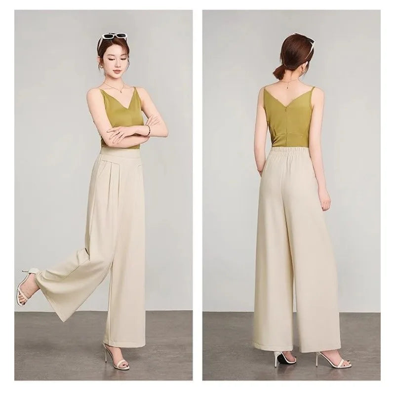 Women's Black High Waist Wide Leg Pants Pleated Loose Fit Formal Casual Trousers