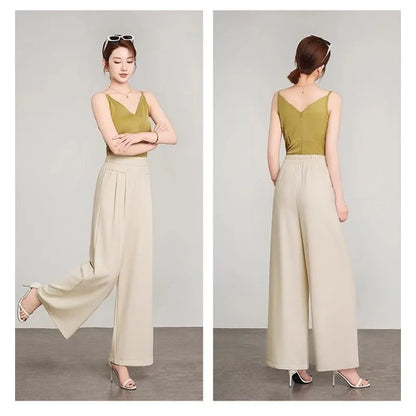 Women's Black High Waist Wide Leg Pants Pleated Loose Fit Formal Casual Trousers