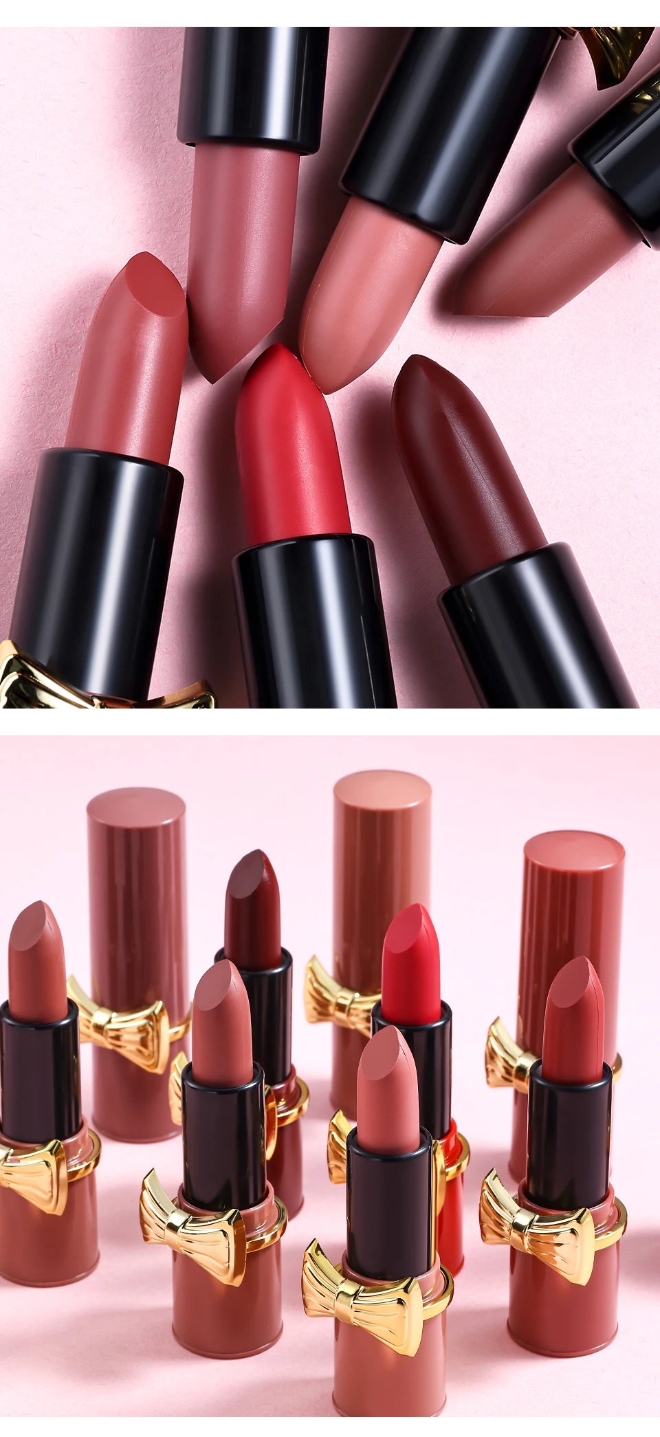 Bowknot Lipstick Matte Velvet Nude Lipstick Brightly Coloured Lip Tint Balm Non-stick Cup Smooth Sexy Red Pink Lip Glaze Makeup