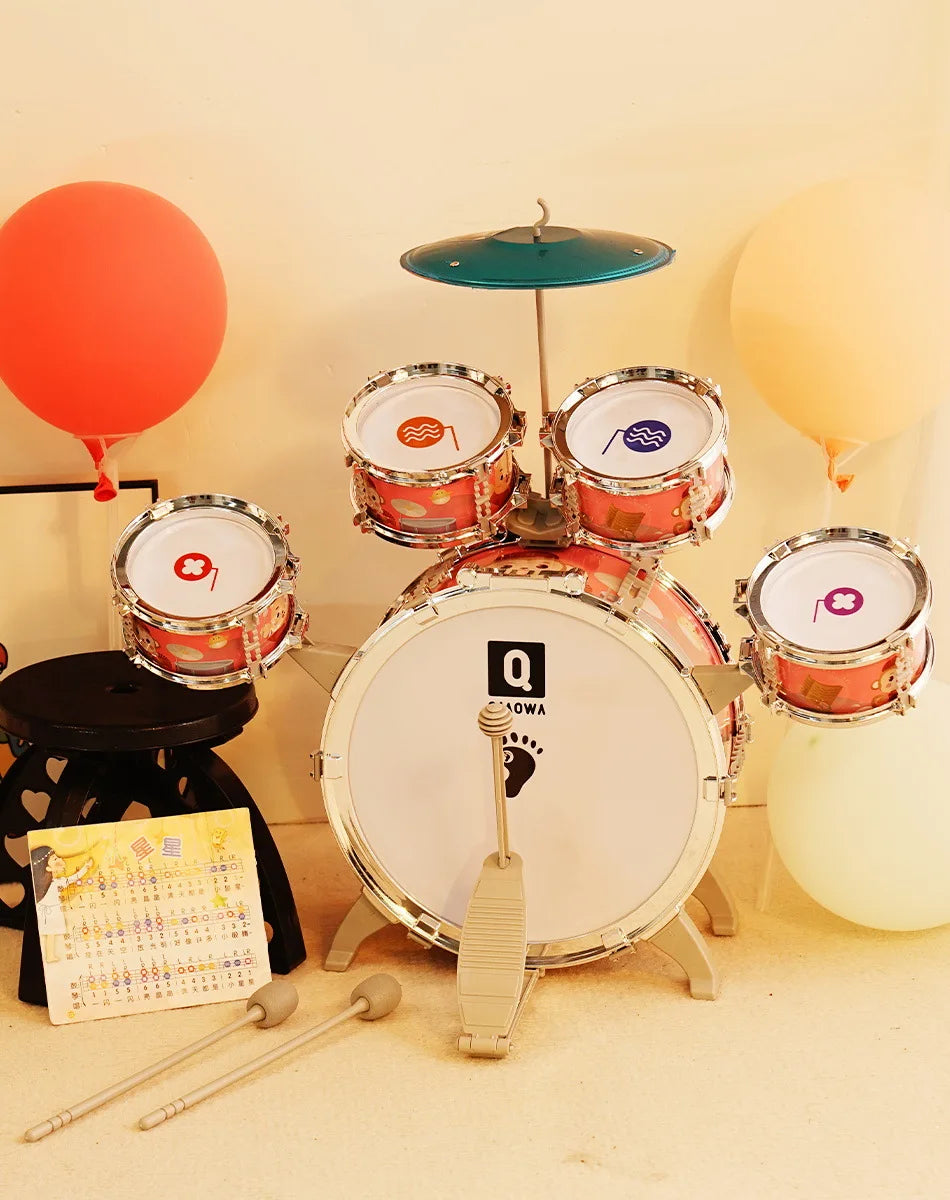 New Drum Set Drum Set Toy with Stool Pedal Percussion Drum Toy Early Educational Gift for Boys and Girls