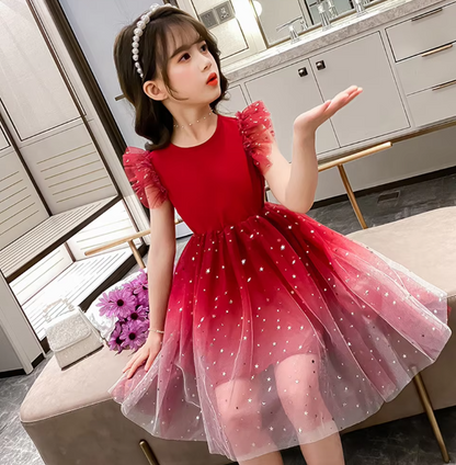 Summer Girl Dress Princess Star Sleeveless Tulle Girls Blue Sequin Tutu Dress