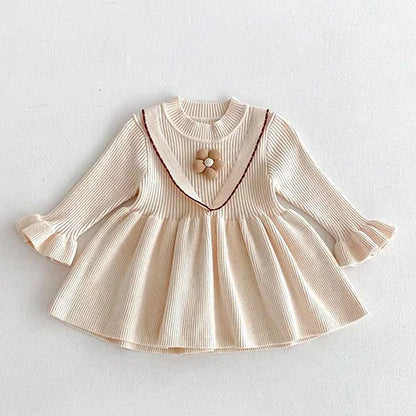 2024 New Autumn Kids Princess Dresses Long Sleeved Knitted Splicing Baby Girl Knitting Party Dress Children Knitting Clothes