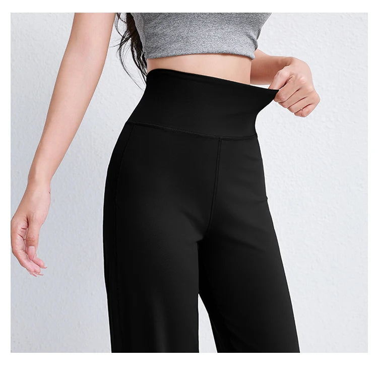 Women's High Waist Yoga Pants Loose Fit Straight Wide Leg Solid Color Spring Outdoor Wear Sports Fitness