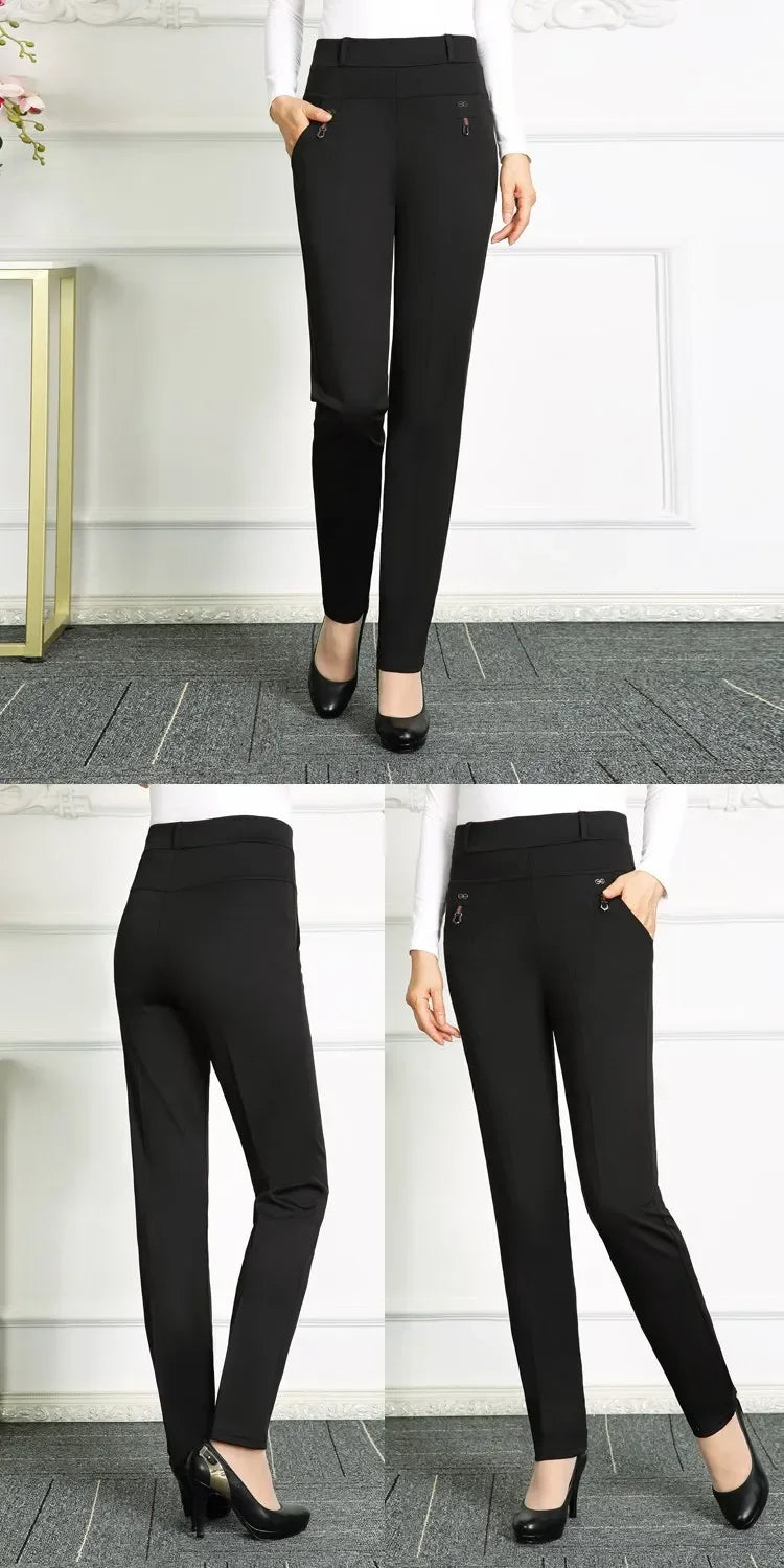 High Waist Loose Fit Elastic Mom Pants Women's Casual Trousers Spring Autumn Long Pants for Elderly Ladies Straight Leg