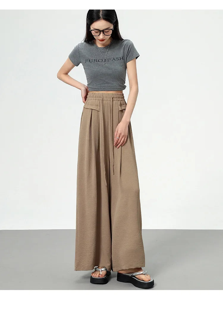 High Waist Wide Leg Pants Women's Ice Silk Loose Fit Casual Trousers Skirt Spring Summer New Style Sliko Moutain Lazy Pants