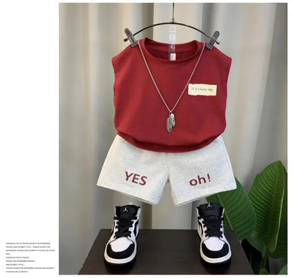 2025 New Boys Baby Girl Summer Vest Set Summer Sleeveless Fashion Boys' and Children's Handsome Two Piece Set