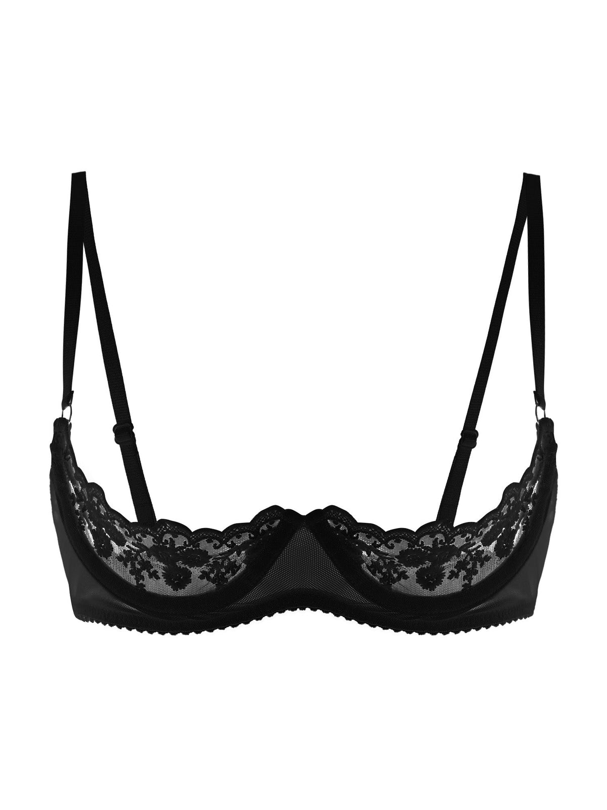 Women Lace Half Cup Bra Underwired Open Nipple Push Up Cupless Exposed Breasts Underwired See Through Sheer Lace Sexy Exotic Bra