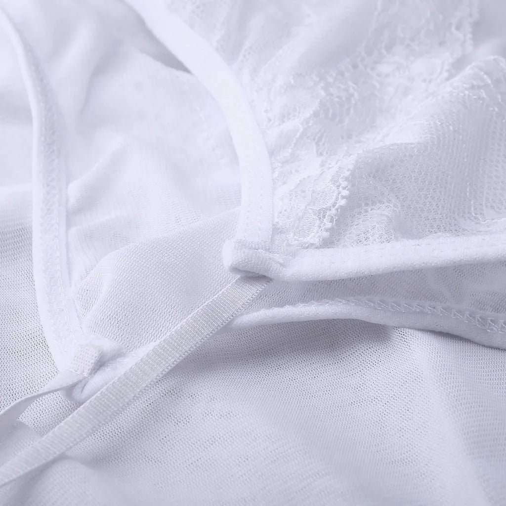 Women Lingerie Set White Bustier Corset Sexy Girdle Waist Cincher With Thong Sexy Perspective White Erotic Underwear Baby Doll