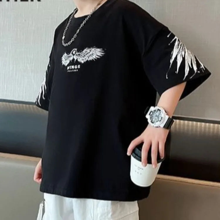 Summer Kids Wing T-Shirt Cotton Loose Stylish Boy's Shirt Big Kids Summerwear