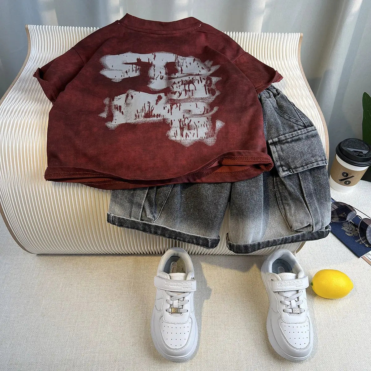 Hot Sale Fashion Baby Boy Suit Summer Clothes Short Sleeve T-shirt Short Jeans 2 Piece Set Kids Outfit  Children's Costume