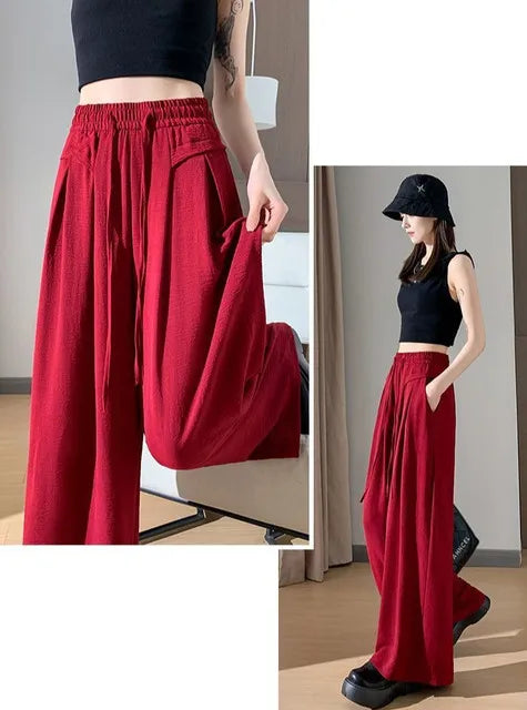 Female Trousers High Waist Trends  Streetwear Chic And Elegant  Classic Quality Elastic Casual Women's Pants Fluid