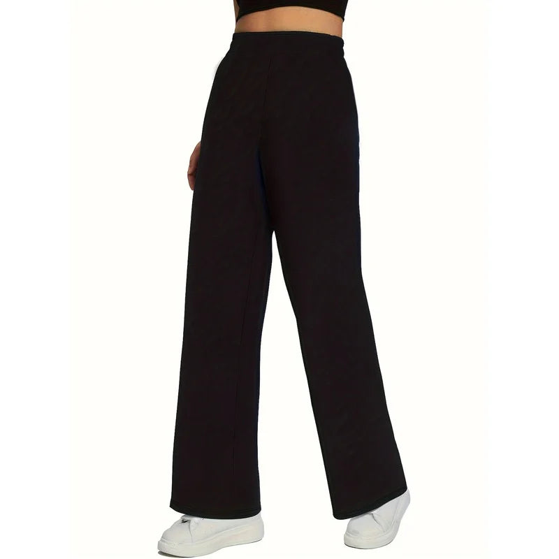 Sophisticated Straight Leg Trousers Women Elastic Waist Slimming Black Daily Office Casual Pants 