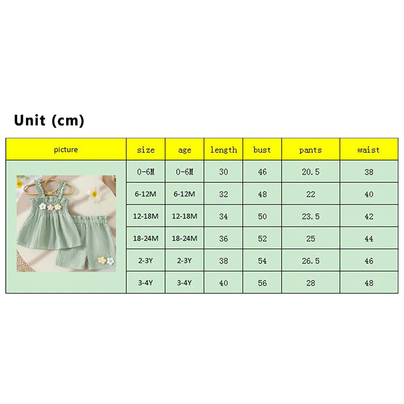 0-4years Baby Girl Summer Outfit 3D Flower Design Ruffled Trim Smocked Sleeveless Tops and Shorts 2 Pcs Set for Toddler girls
